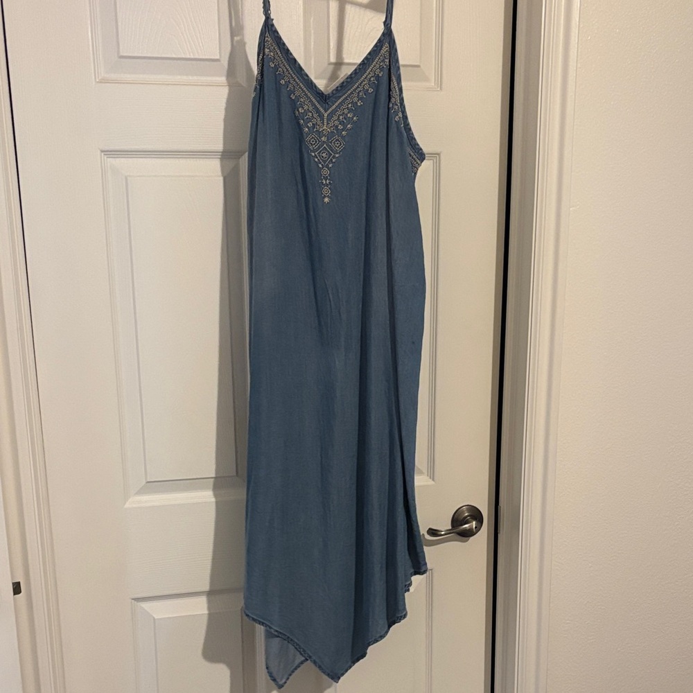 Knox Rose Asymmetrical Blue Dress with Embroidery